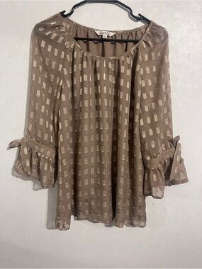 Women Krazy Kat Taupe Beige Metallic Gold Geometric Block Foil Pattern Sz Small